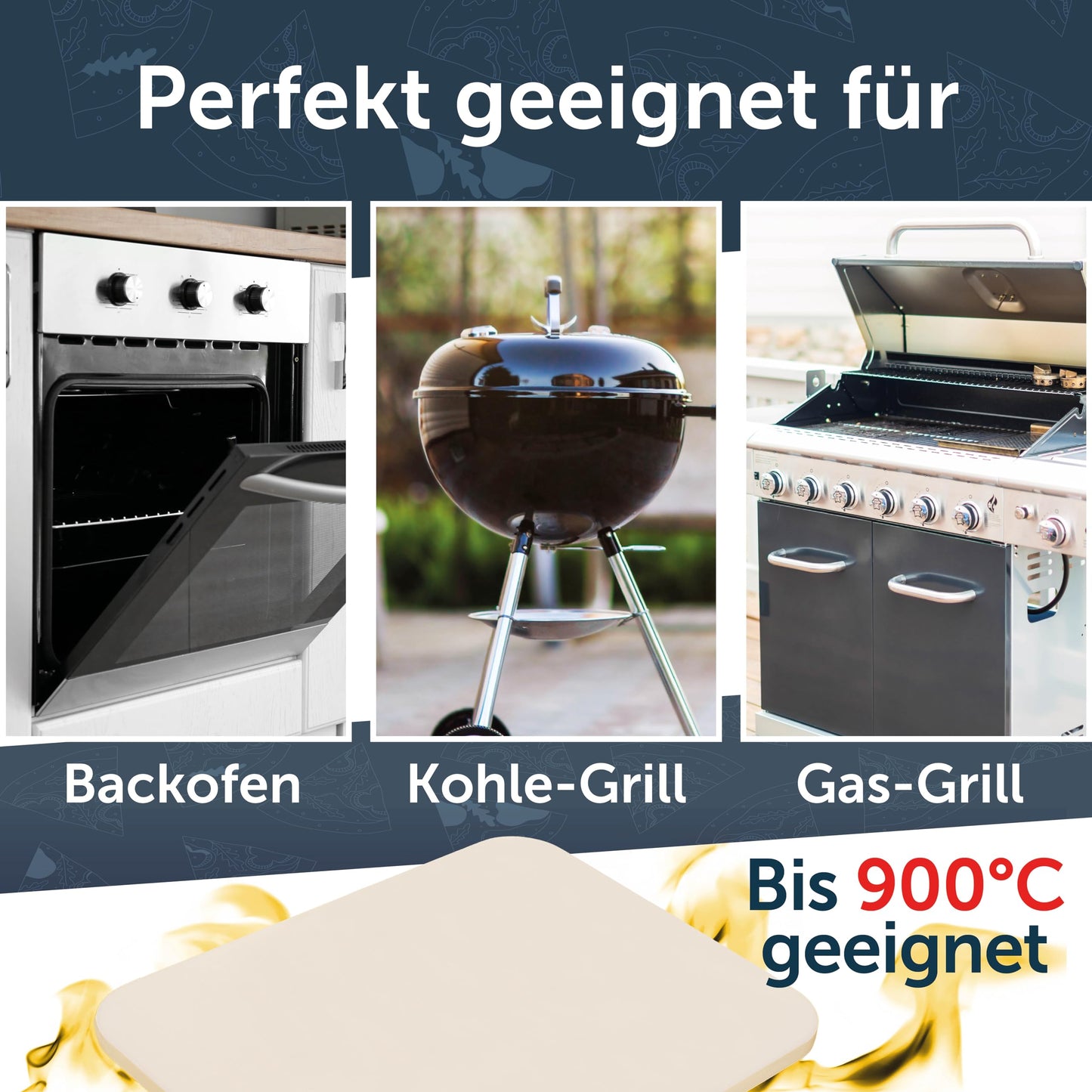 Blumtal pizza stone for oven 38x30cm + sturdy pizza peel - pizza stone for gas grill made of cordierite stone up to 900°C - suitable for gas grill - pizza stone - bread baking stone.