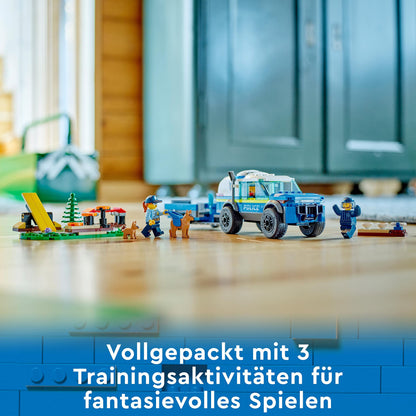LEGO 60369 City Mobile Police Dog Training, police car toy with trailer, dog and puppy figures, animal set for kids 5 years and up.