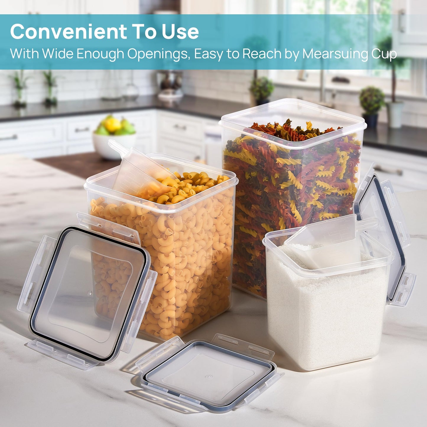 Vtopmart 10-piece set of large airtight storage containers with lids 6.5L, for flour and sugar storage, kitchen storage box for flour, cereal and sugar, BPA free, black.