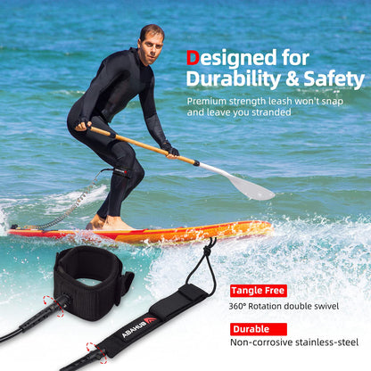 Abahub SUP Leash, SUP accessory, surfboard leash for SUP board safety, 10ft 7mm leash for adults in orange.