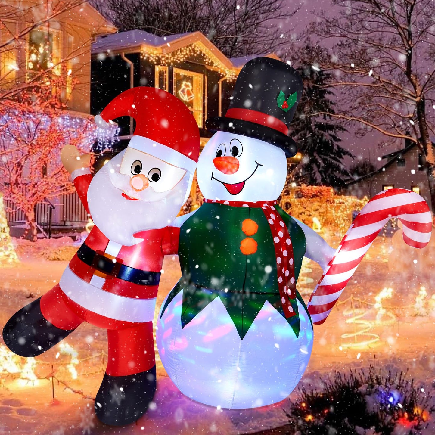 CAMULAND 180CM/6FT Inflatable Christmas Decorations Snowman and Santa Claus with built-in LED lights, Outdoor Christmas Blow up Decoration for yard, garden, and party