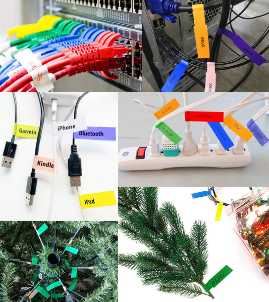 210 colorful cable labels with dual-tip marker, self-adhesive wire tags, printable on A4 sheet for laser printer and handwriting, cable organization.