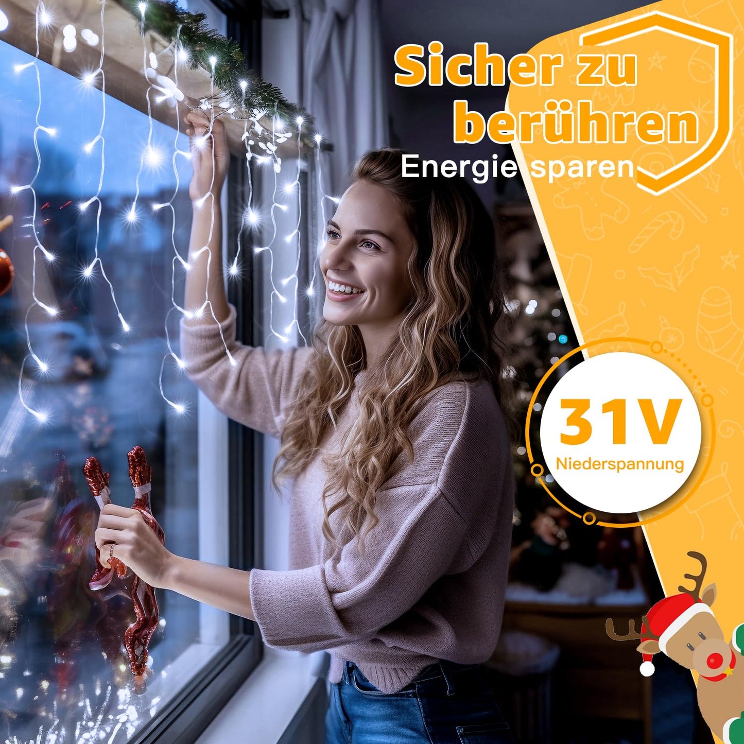 Ollny 49ft Outdoor Icicle Lights, 600 LED white Outdoor String Lights with Remote, 8 Lighting Modes Waterproof Christmas Lights for Balcony Window House Pavilion Patio Christmas Decor