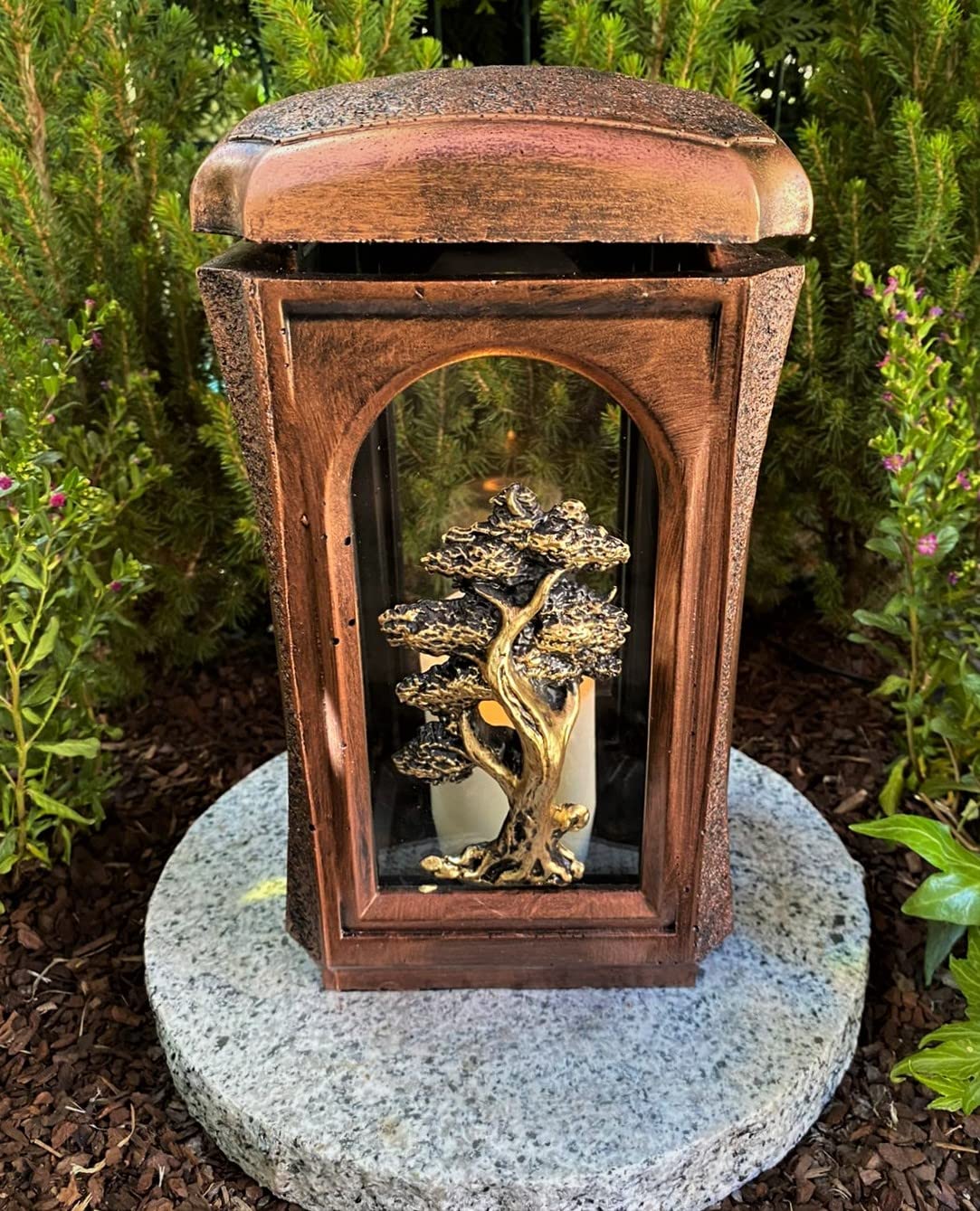 Grave lamp with tree motif NEW! Handmade - 27 cm H. Grave candle Grave decoration Grave ornament Garden lamp incl. Grave candle without decoration and base.