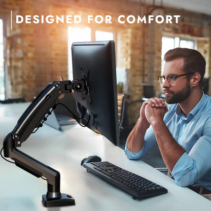 Invision Monitor Mount for 19-32 inch screens, VESA 75 & 100mm Single Arm Desk Clamp Stand, Adjustable Height with Tilt, Swivel, Rotate, Increased Weight Capacity of 2-9kg (MX200)