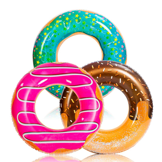 JOYIN 3 Pack Inflatable Donut Swim Rings 32.5"/82.55cm, Floaties, Summer Water Toy, Donut Pool Floats for Pool Parties and Donut Party Decorations