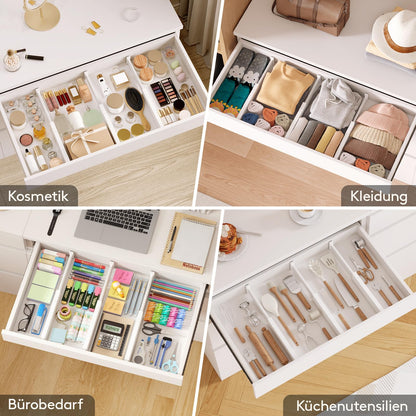 Lifewit 5-piece Adjustable Drawer Dividers, Drawer Organizer for interior length 28-40cm & height > 6cm Bedroom Kitchen Cutlery Wardrobes Desk Drawer Organization System, White