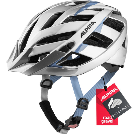 ALPINA PANOMA - Reflective & Well-Ventilated Bike Helmet with Insect Net & Upgradable LED for Adults, Silver-White Cyan, S (52-57 cm)