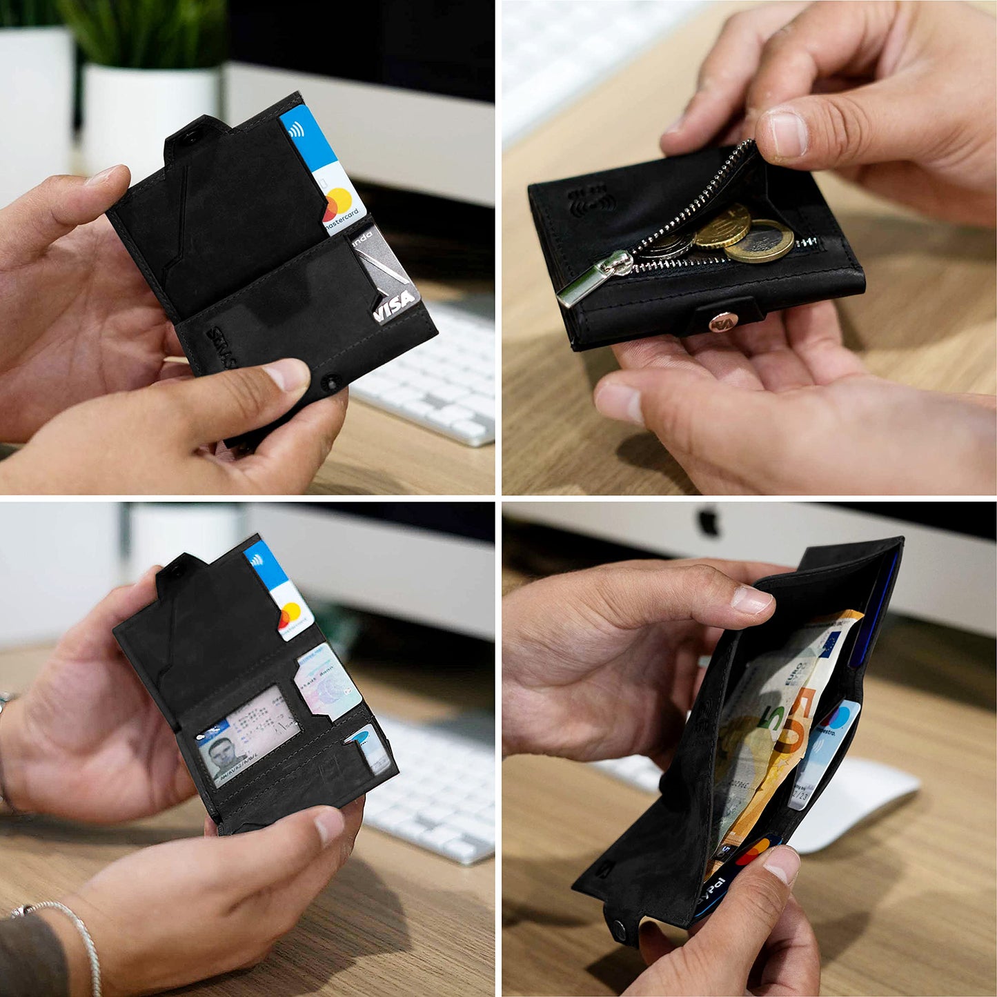 SERASAR | Leather Wallet for Men [Genius] with RFID Protection | Black | Genuine Leather | Cash and Coin Compartment | Includes Gift Box | Great Gift Idea | Men's Wallet