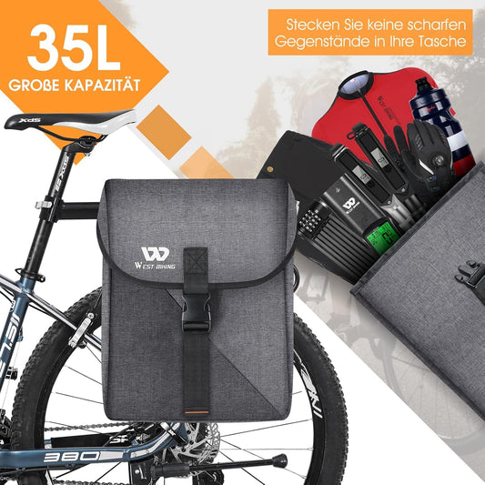 ICOCOPRO Bicycle Bag Double Bag, Three-Dimensional Bicycle Bags for Luggage Carrier, 35L Large Bicycle Bags, Bicycle Bag with Waterproof Rain Cover, Luggage Carrier Bags for ebike MTB Road Bike