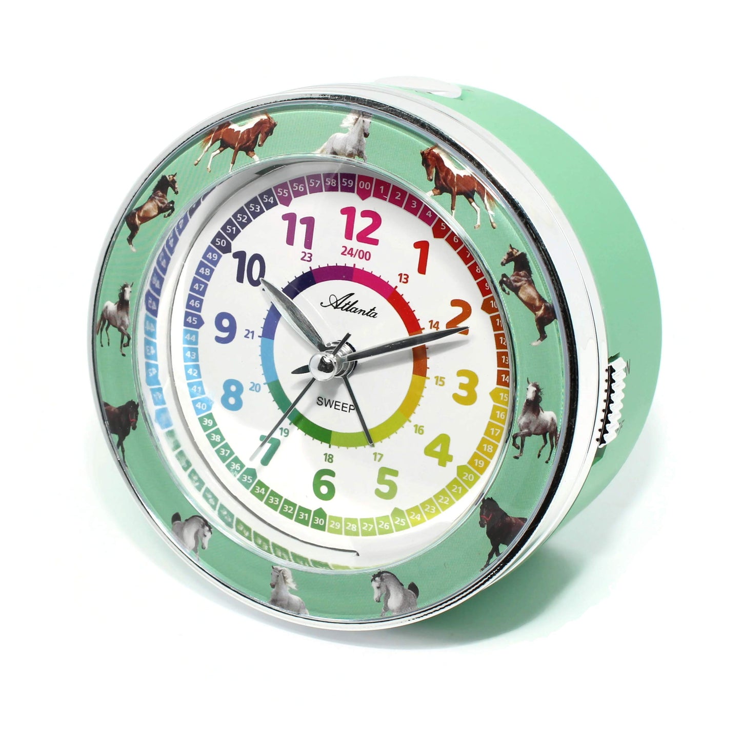 Atlanta children's alarm clock girl without ticking green horses - 1982-6