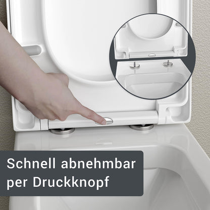 Amber toilet seat with automatic closing, soft-close, white, D-shaped toilet seat 46x36x5cm, take-off mechanism, antibacterial WC seat made of duroplast, easy installation - toilet lid U1002