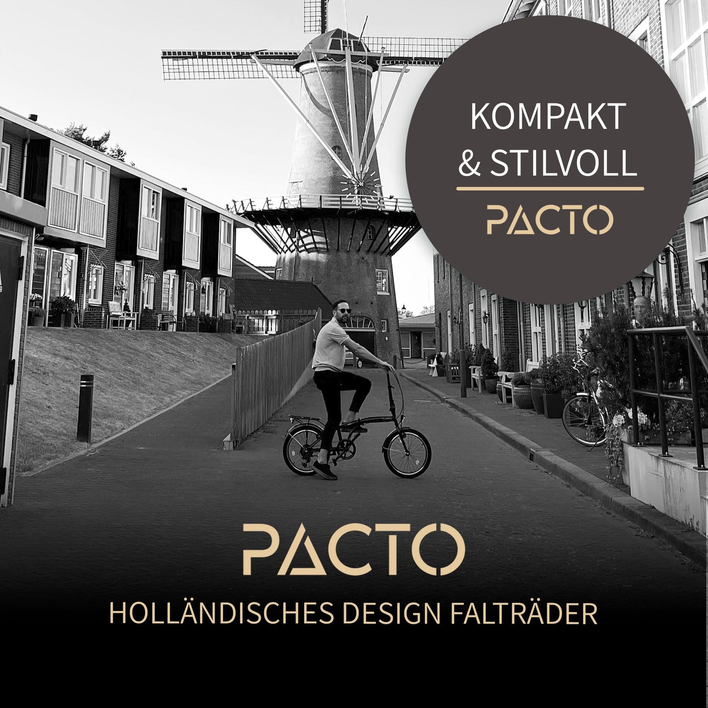PACTO Nine - Dutch-style bike with comfortable folding design. 27cm steel frame, 20-inch wheels, Nexus 3-speed hub gear. Foldable for adult men and women.
