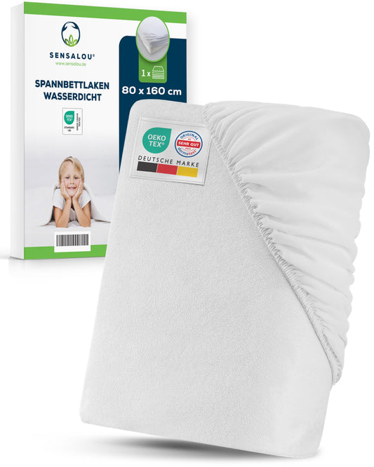 Sensalou fitted sheet Waterproof 80x160 cm - Mattress pad for children - Breathable incontinence moisture protection - Washable at 95 °C - Silent bed wetter mattress protection in the child's bed