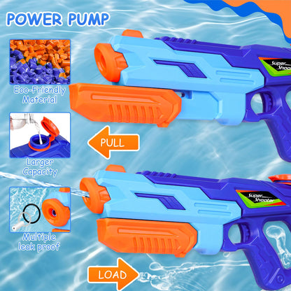 Water gun 900 ml tank large water gun, shooting range 8-10 meters water toy, water gun for outdoor kids pool, garden outdoor for kids and adults, blue