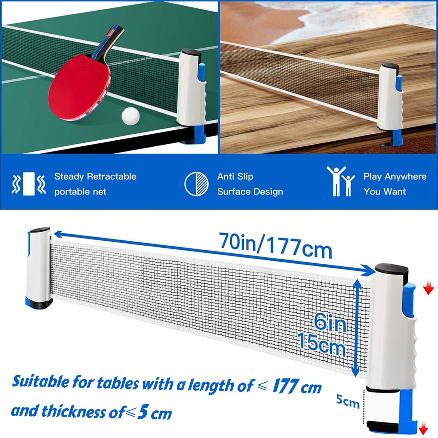 Baozun Table Tennis Racket Set, Table Tennis Set with 2 rackets, 3 balls, Extendable table tennis net, and bag.