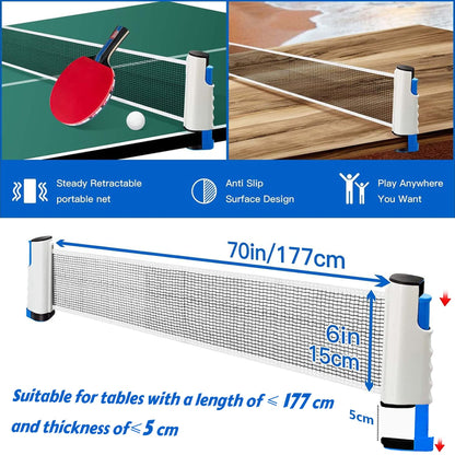 Baozun Table Tennis Racket Set, Table Tennis Set with 2 rackets, 3 balls, Extendable table tennis net, and bag.