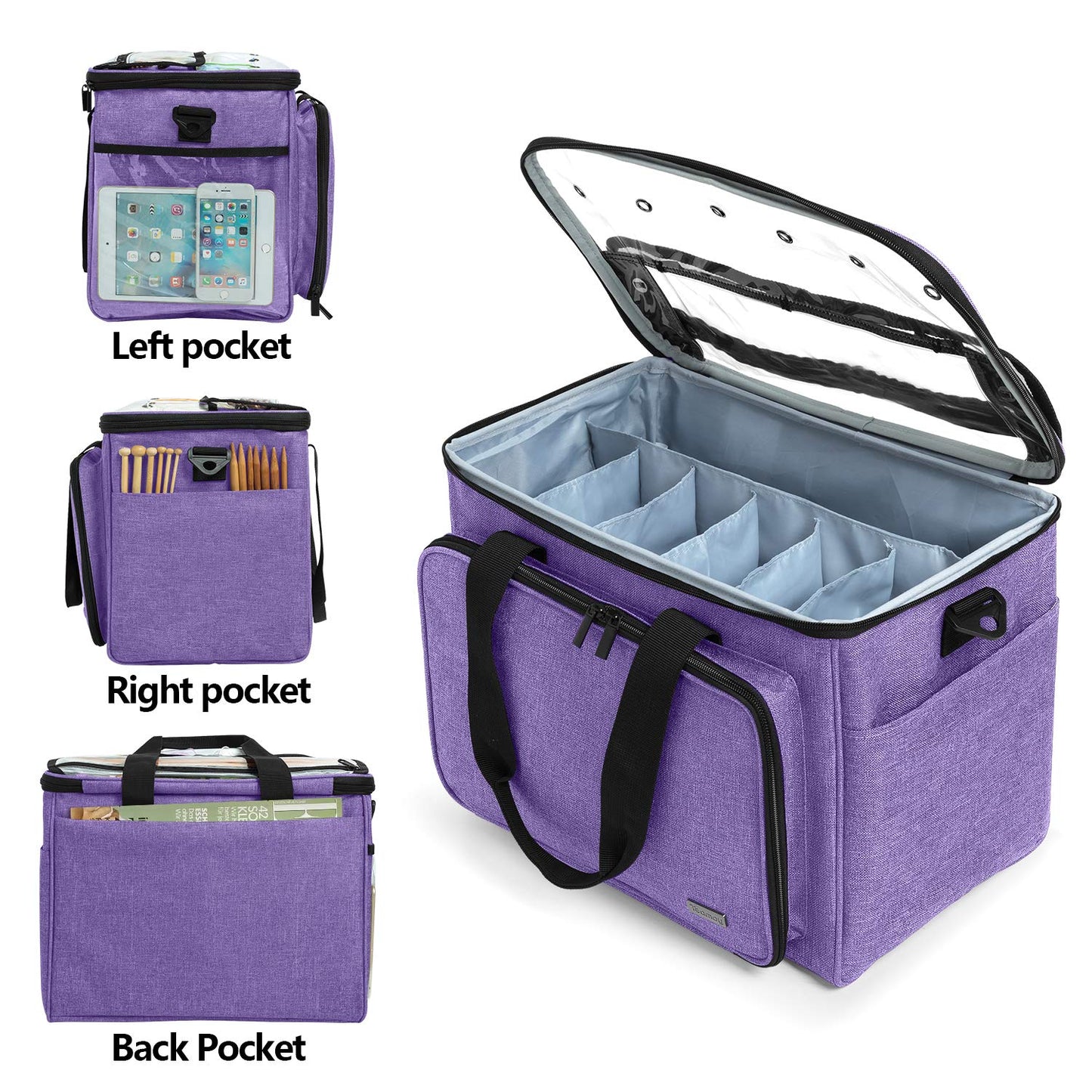 Teamoy yarn storage bag, suitable for knitting, crocheting, yarn, and accessory pouches (accessories not included), purple.
