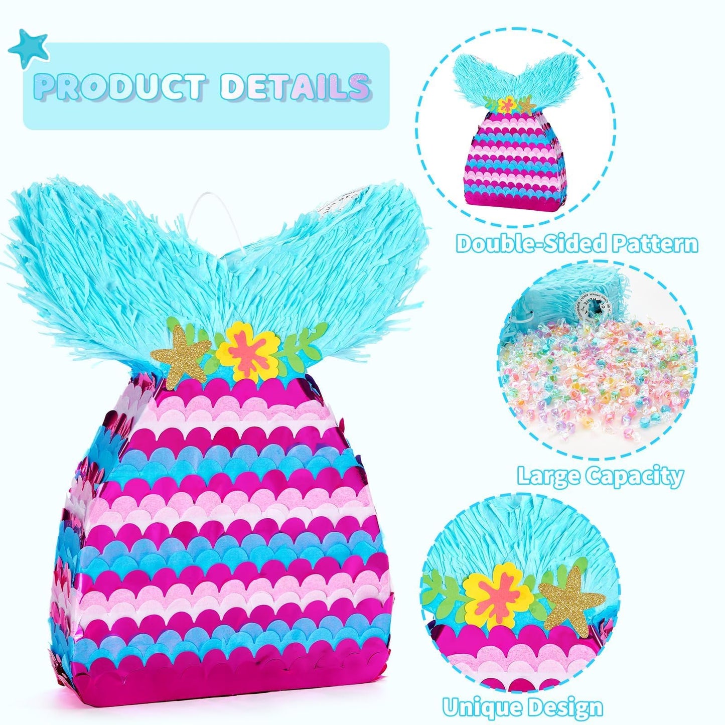 WERNNSAI Mermaid Pinata - Mermaid Birthday Pinata Decoration for Girls Kids Purple Sea Piñata with Blindfold Stick Underwater Birthday Party Decorations Fun Pool Party Games