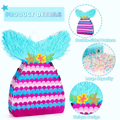 WERNNSAI Mermaid Pinata - Mermaid Birthday Pinata Decoration for Girls Kids Purple Sea Piñata with Blindfold Stick Underwater Birthday Party Decorations Fun Pool Party Games