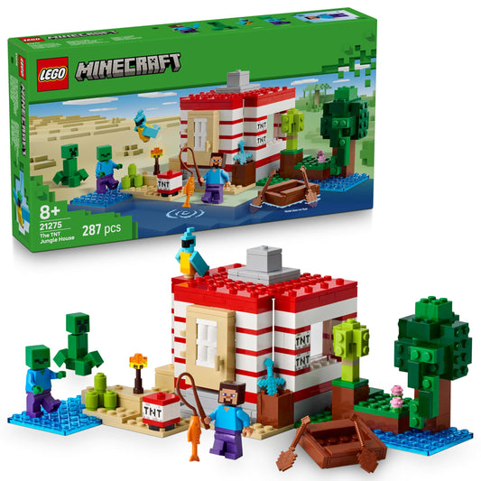 LEGO Minecraft The TNT Jungle House - Gamer toy for kids - Interactive playset with boat, Steve, Creeper, and Zombie minifigures - Gaming gift for girls & boys 8+ years old - 21275