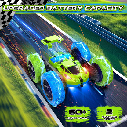 Cosone Remote Control Cars, 2.4GHz Remote Controlled Car Toy with headlights, All-wheel Drive Off-road Stunt Car, Double-sided 360° Rotation, Birthday Gifts for Boys 6+ years old (Blue-Green)