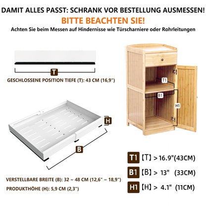 WISD Telescopic Drawer - Pull-Out Cabinet Organizer With 3 Rails - No Drilling - Adjustable Width (32-48cm) - Cabinet Drawers Pull-Out for Kitchen, Pantry, Bathroom (White, 2 Pieces)