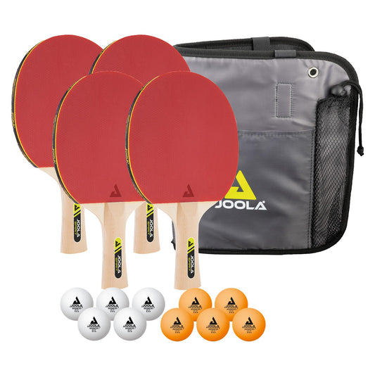 JOOLA Table Tennis Set Family, 4 table tennis rackets + 10 table tennis balls + bag, approx. W 30 x H 8 x D 35 cm.