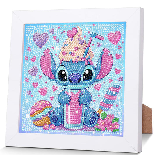 ZephyrHome 5D Diamond Painting Kit for Kids with frame, DIY Stitch Diamond Painting Set, Paint By Numbers Diamond Painting for Adults, Arts and Crafts Pictures for Home Wall Decor Cartoon Mosaic Making