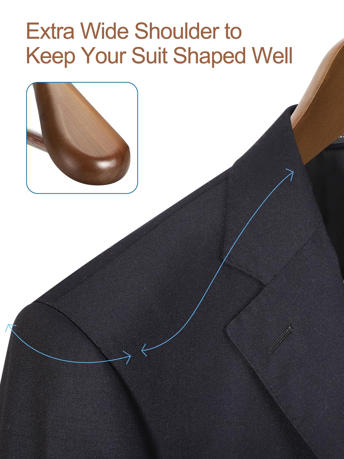 HOUSE DAY Wide Walnut Wood Hangers 6X Non-Slip Hangers Sturdy Coat Hangers Suit Hangers Wood Hangers, Wide Shoulders Non-Slip Pants Bars Rotatable Hooks