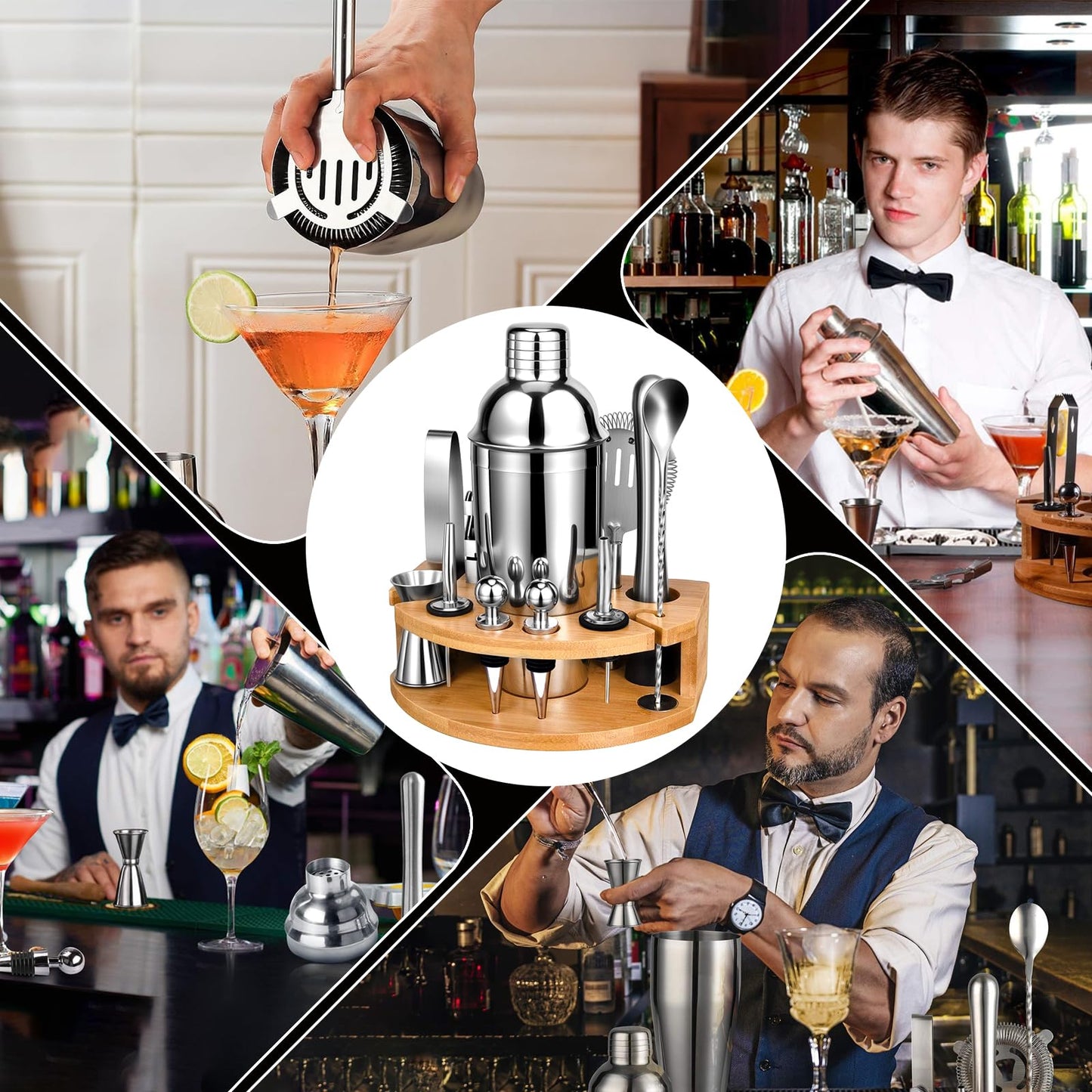 AOKITO Cocktail Shaker Set - 750ML Stainless Steel Bartender Kit, 12 Pieces, Gift for Men, Women & Friends, Stylish Bar Tool Set with Cocktail Recipe Book.