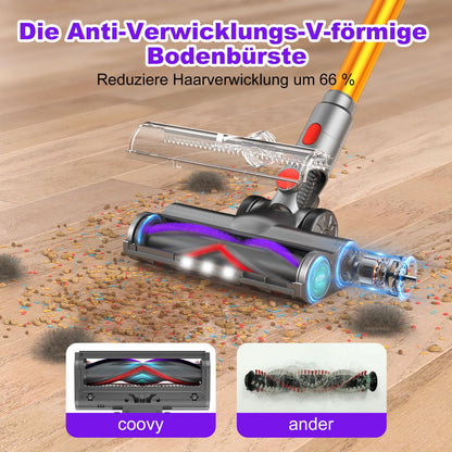 coovy SU7 Cordless Vacuum Cleaner, 580W/75min/55000Pa Strong Suction, Cordless Stick Vacuum with Large Display, Automatic Mode for Carpet, Pet Hair, Hard Floors