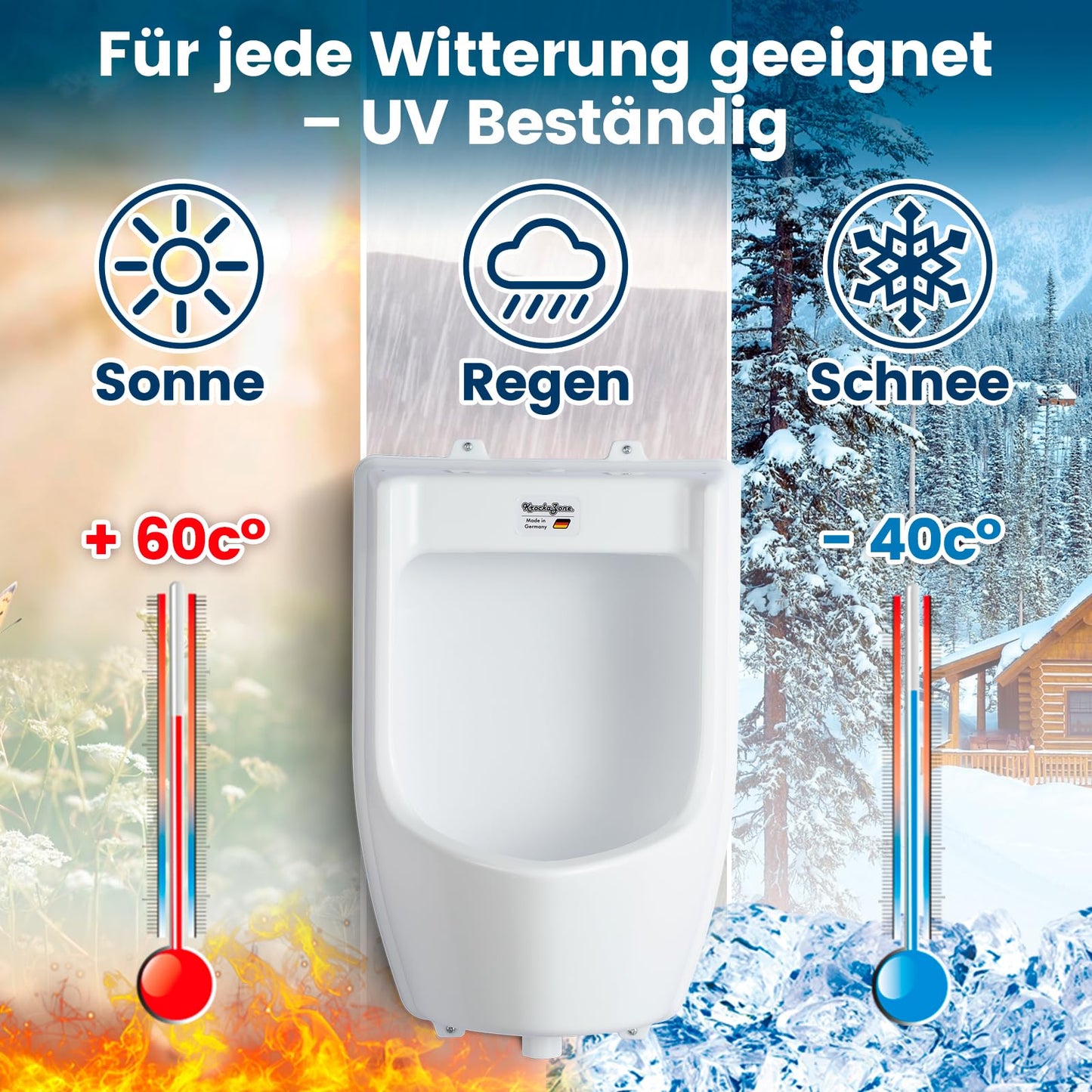 Plastic urinal with hose, urinal strainer & accessories - men's toilet set stand-up toilet, plastic wall pisuar for garden toilet house, camping, construction site - white PVC