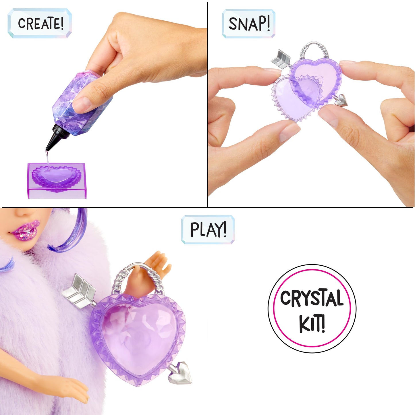 Rainbow High Creative Crystals Violet - Purple 11 inch fashion doll with Make It Kit for crystal accessories, ring for you, crafting, resin playset, gift for kids ages 8, Not EDIBLE.