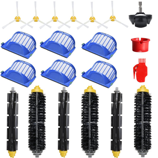 JoyBros replacement accessories for iRobot Roomba 600 671 696 698 692 676 694,6x main brushes, 6x filters, 6x side brushes, 1x front wheel, 2x cleaning tools.