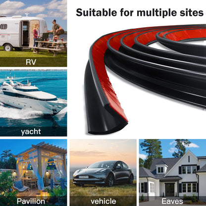 J Shape RV Gutter, 2.5M Adhesive Back, Roof Rain Diverting Strip for RV, Truck, Motorhome, Boat, Car, Van, Door, Camper
