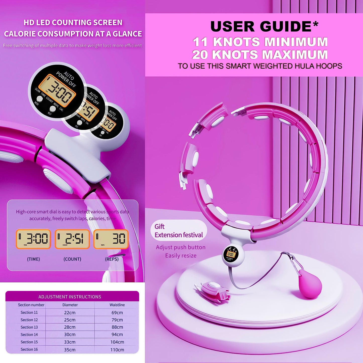 Active 100 Smart Weighted Hula Hoops, Hula Circle Detachable Fitness Ring with 360 Degree Auto-Spinning Ball Massage, Gymnastics, Adult Fitness for Weight Loss (Purple)