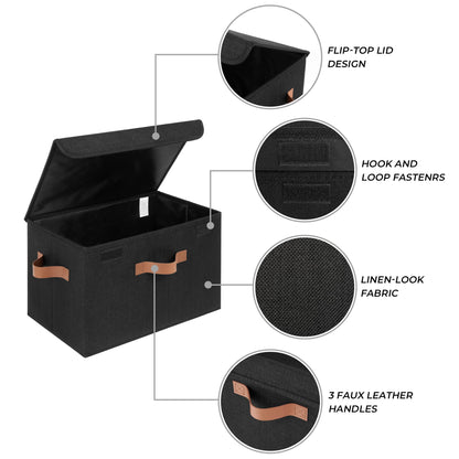 GRANNY SAYS Storage Bins with Lid, Set of 2 Fabric Storage Boxes, Foldable Organizer Box with Lid, Storage Baskets for Clothes, Black Foldable Boxes with Lid for Closet