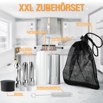 Thiru Cream Whipper incl. Stainless Steel Toolbox 500ml - Rating "excellent" - 100 days trial - Cream siphon with eBook & 5 stainless steel nozzles - Cream siphon for whipped cream, espuma & warm dishes.