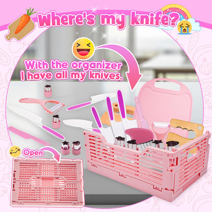JoltJive kids' knife, kids' knife for 1 2 3 4 5 6 year olds Kids' kitchen with foldable storage box and wavy cutter, Montessori toy as Christmas and birthday gift