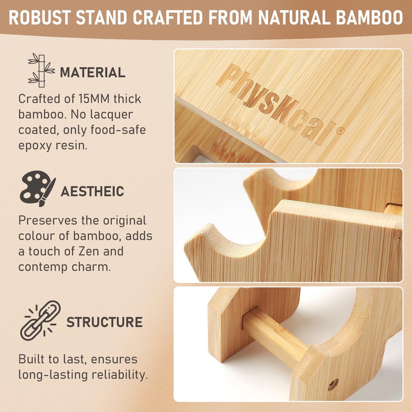 PhysKcal dumbbells 6-piece set with bamboo stand | 2 x 0.5kg, 2 x 1kg, 2 x 1.5kg dumbbell set for strength training | Dumbbells for women & children