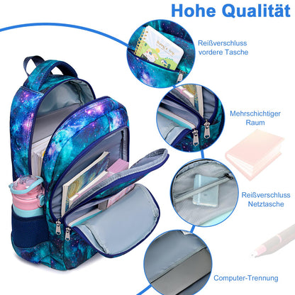 LEDAOU School Backpack for Teenage Boys Kids Juvenile Girls Daypack Girls Casual Backpack Backpack (Blue Starry Sky)
