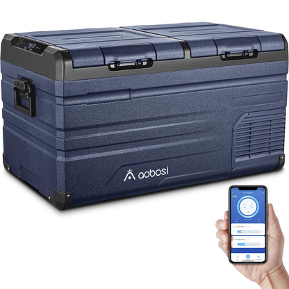 AAOBOSI 72L compressor cooler, car cooler with WiFi app control USB port, 12/24V and 100-240V cooler up to -20°C for car, truck, boat, RV, camping.