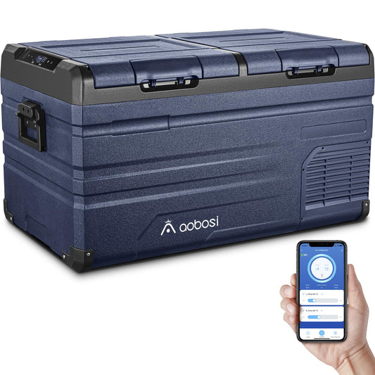 AAOBOSI 72L compressor cooler, car cooler with WiFi app control USB port, 12/24V and 100-240V cooler up to -20°C for car, truck, boat, RV, camping.