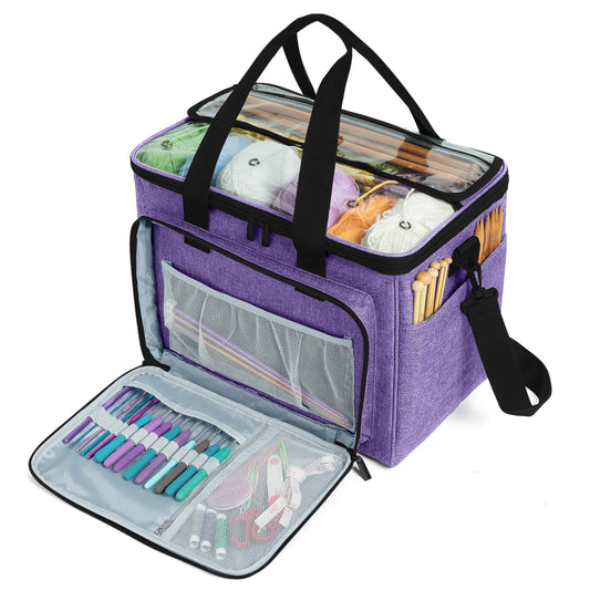 Teamoy yarn storage bag, suitable for knitting, crocheting, yarn, and accessory pouches (accessories not included), purple.