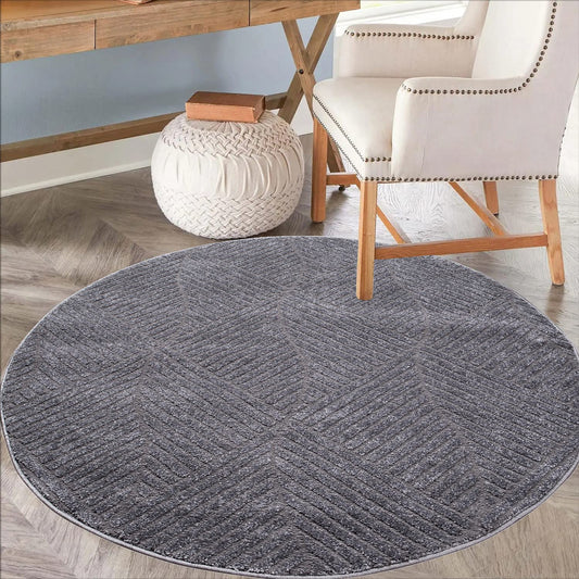Paid Carpet Round Short Pile - 120x120cm - Gray - Solid Color Geometric Wave Pattern Modern Living Room Bedroom Decor Rugs Soft Bedroom