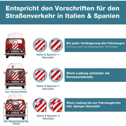 Smartpeas 2 In 1 Warning Sign Italy And Spain – For Bike Racks, Motorhomes Or Agriculture + Plus: Set Of 4 Rubber Bands