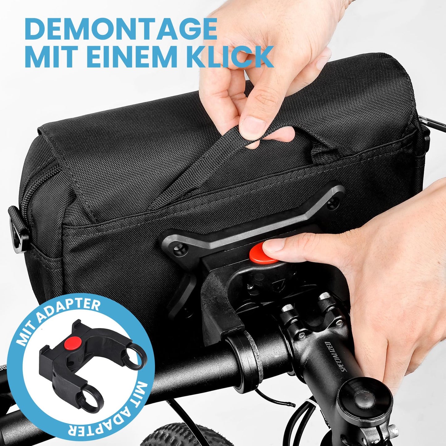 GXCROR handlebar bag for bikes 5L with adapter, phone holder, shoulder strap, quick release, water-resistant handlebar bag for urban commuters, traveling.