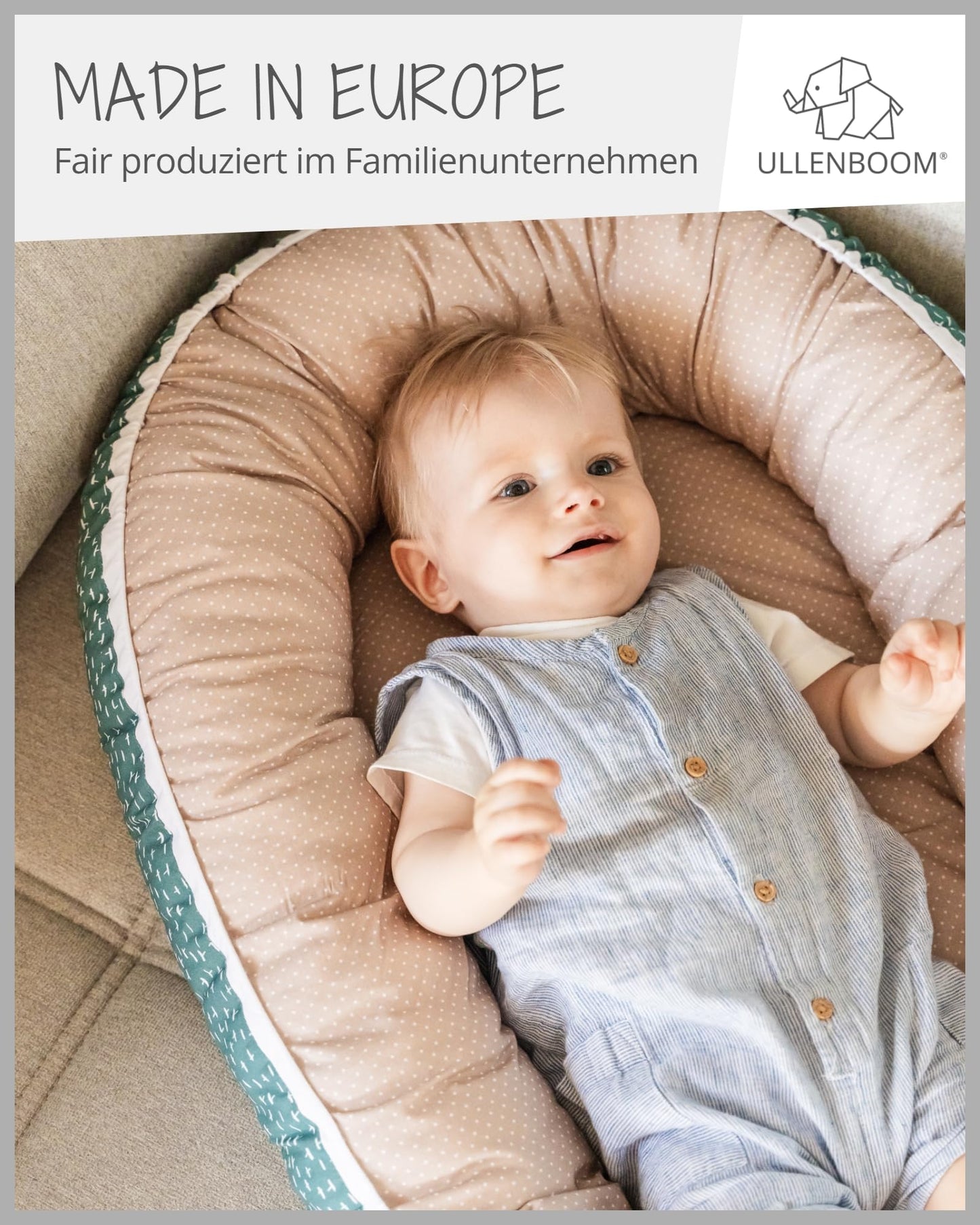 ULLENBOOM Baby nest - 100% OEKO-TEX materials & Made in EU, Blue Light blue - Baby nest for newborns made of cuddly cotton, Ideal as a travel bed & cuddle nest.
