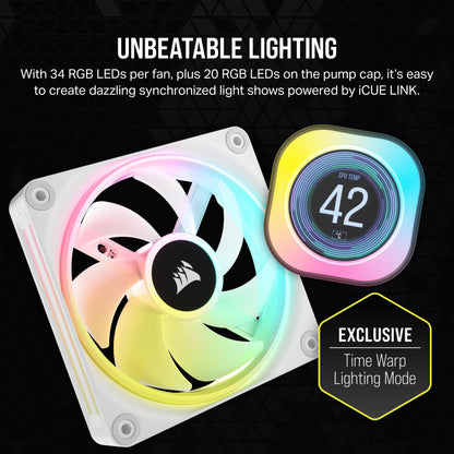 CORSAIR iCUE LINK H150i LCD Liquid CPU Cooler - 360mm AIO - QX120 RGB Fans - 2.1" IPS LCD Screen - Compatible with Intel LGA 1700, AMD AM5 - iCUE LINK System Hub Included - White